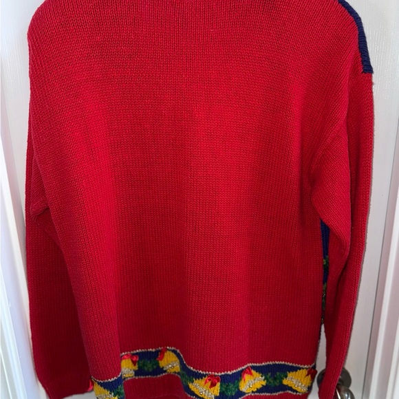 Vintage Talbots Christmas Hand Knit Button Cardigan Sweater Womens M Holiday - Picture 2 of 8